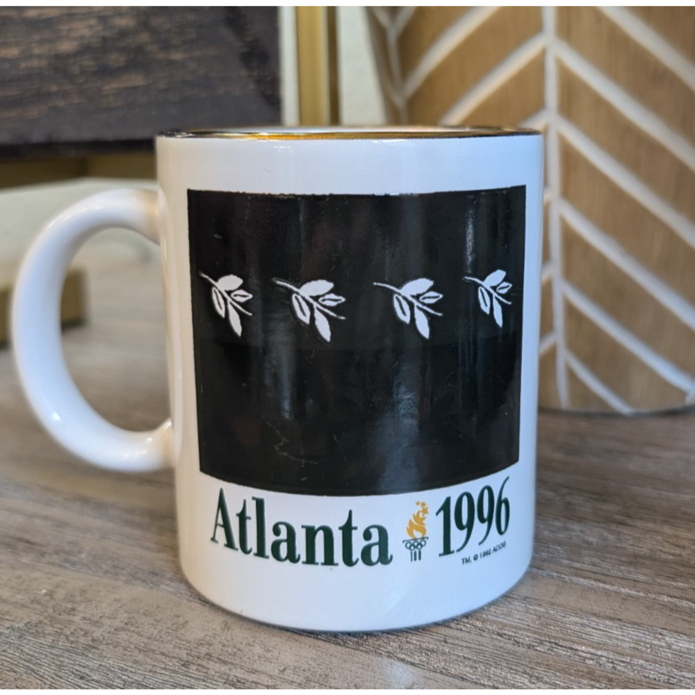 Atlanta 1996 Olympics Mug Centennial Games Coffee Cup Gold Rim Vintage 90s